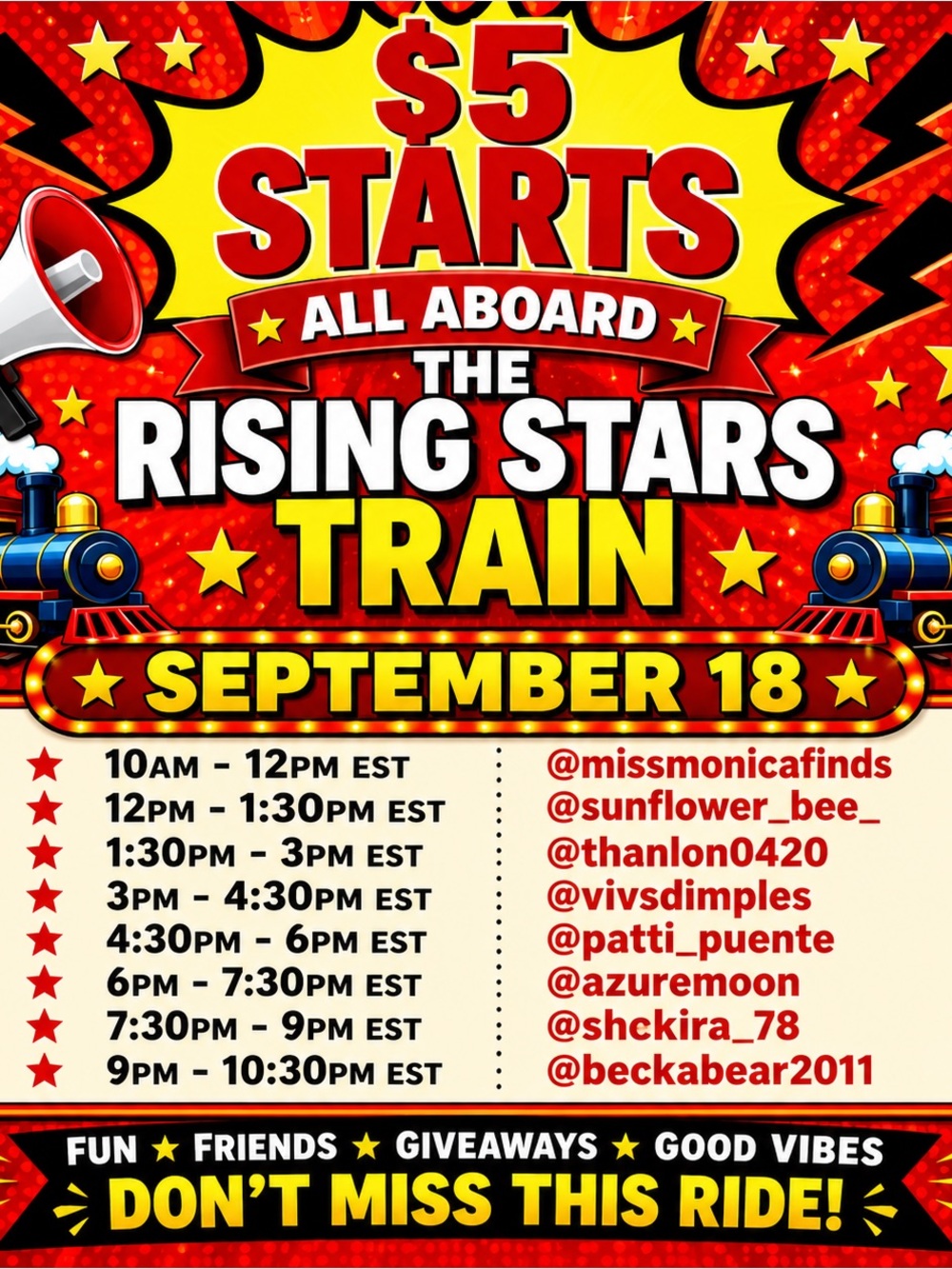Rising Stars Train SEPT 18th! THIS FLYER IS FOR PROMOTIONAL PURPOSES ONLY
